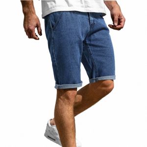 2021 Summer New Men's Slim Fit Blue Short Jeans Fi Vintage Denim Shorts Blue Short Pants Mane Brand Clothes With Pocket I063#