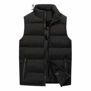 mens Vest Jacket Warm Sleevel Jackets Winter Waterproof Zipper Coat Autumn Stand-up Collar Casual Waistcoat Brand Clothing g11y#