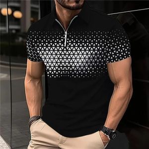 Sommer-T-Shirts für Männer, kurzärmelig, Umlegekragen, Buchstabendruck, Knopf, gestreift, Polo-Shirts, modische Pullover-Tops 240326