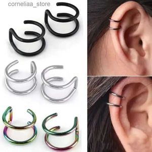 Ear Cuff Ear Cuff 2 pieces of stainless steel clip earrings 2 rows of fake cardboard boxes ear nose lip cuff clip earrings gifts aretes de mujer Y240326