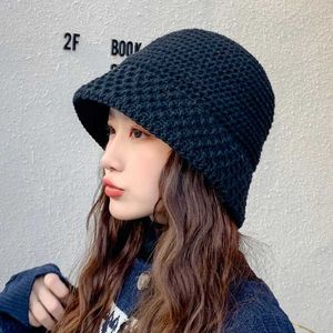 Hats Autumn and Winter Bucket Hat Womens Vintage Fashion Small Pot Hat Warm Full Matching Hollow Knitted Small Fisherman HatC24326