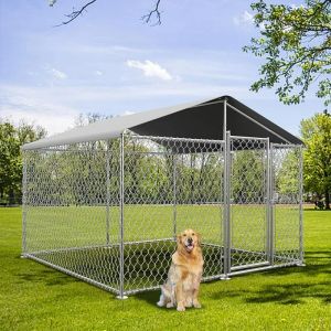 Kafes Ağır hizmet tipi açık köpek kulübesi zinciri bağlantı köpek kafesi köpek playpen köpekler arka bahçe için kilit UV su geçirmez çatı
