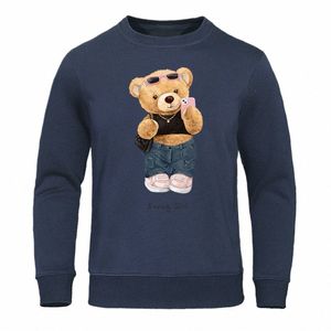 street Teddy Bear Selfie Swag Girl Sweatshirt For Men Sport Hat Rope Clothes Pullover S-Xxl Streetwears Casual Warm Hoodie Male p244#