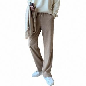syuhgfa Men's Clothing 2024 Autumn Winter Corduroy Thickening Wide Leg Pants Elastic Waist Causal Straight Trousers For Male k4RE#