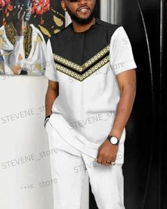 Męskie dresy męskie afrykańskie zestawy tradycyjne letnie mężczyźni dressit 3D drukowana krótka shirt+długie spodnie Strtwear Projekt męski odzież t240326