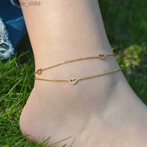 Tornozeleiras primavera verão ouro aço inoxidável tornozelo adequado para mulheres dupla camada em forma de coração charme pés jóias charme acessóriosC24326