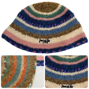 Wide Brim Hats Bucket Hats Wide Brim Hats Bucket Hats Womens crochet bucket hat knitted handmade folding cork striped hat retro casualC24326