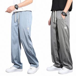 plus Size 5XL Soft Lyocell Fabric Men's Jeans Loose Straight Pants Drawstring Elastic Waist Korea Casual Trousers Brand Clothing s5yQ#