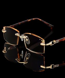 デザイナーリムレスリーディングメガネ女性男性ラインストーン眼鏡透明レンズ反反射コーティング処方目サングラス5391270