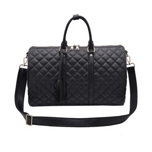 Fashion Travel Business Shoulder Tote Bag Vegan Pu Quilted Leather Duffel Weekender Overnight Duffle for Women