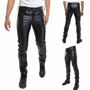 2023men Leather Pants Slim PU Leather Trousers Fi Elastic Motorcycle Leather Pants Waterproof Oil-Proof Male Bottoms O5ri#