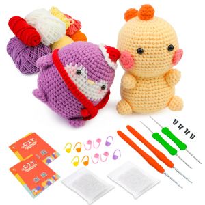 Knitting MIUSIE Non Finished Crochet Kit For Beginners DIY Handmade Doll Dinosaur Sewing Material Package Hand Knitting Crochet Lovers