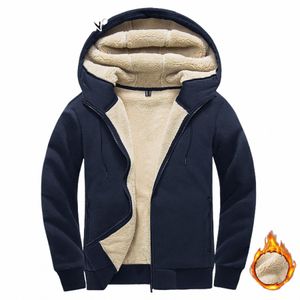 Magcomsen Winter Men's Fleece Hoodies Full Zip Sherpa fodrad förtjockas varm huva tröja Vindtätad avslappnad ytterkläder 05JC#