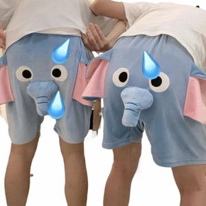 Lounge pyjamas shorts 3d öron stam carto elefant lös casual plysch sömnkläder elastisk midja sommarmän kvinnor sover shorts f3wf#