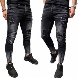 2022 Trendy Men's Street All-match Jeans Hot Mens Skinny Stretch Denim Pants Distred Ripped Freyed Slim Fit Jeans Trousers 922I#