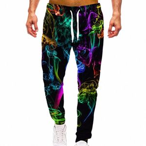 Arco-íris Smoke Loose Camo Track Gym Sweat Pants Men Hip Hop 3D Print Sport Jogger Calças casuais com cordão Sweatpants Roupas w3eL #