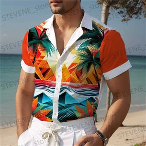 Men's T-Shirts 3d Coconut Tr Print Hawaiian Shirts For Men Summer Beach Casual Mens Shirt Fashion Strt Man Clothing Loose Oversized Shirts T240325