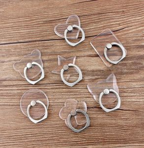 Clear Crystal Finger Ring Holder Mobiltelefoner Transparent Stand för iPhone Xiaomi Samsung Smart Phone 360 ​​-graders rotationsbil Mount3480037