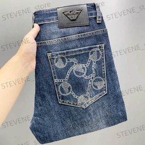 Мужские джинсы Новый модный бренд Легкие роскошные модные джинсы с принтом Мужские прямые тонкие эластичные элитные модные повседневные джинсовые длинные брюки Мужские T240326