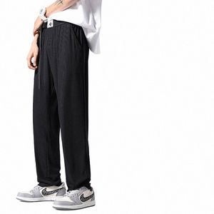 new ice silk casual trousers wide-leg pants men's dra straight loose Korean versi versatile couple slim pants men b6KX#