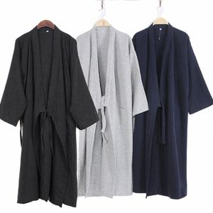 Solidny kolor męski Japońskie Kimo Yukata szaty Casual LG Sleeve Bathobe Pikamas Cott Home Savewear 43KR#