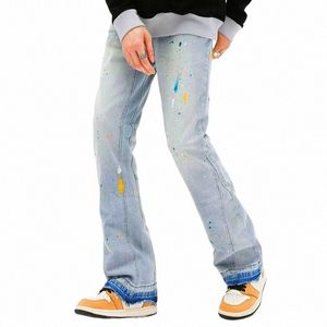 2023 Y2K Fi Ink Graffiti Baggy Ripped Flare Jeans Pants For Men Clothing Korean Casual Women Denim Trousers Vetements Homme Y7Pf#