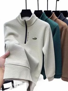 new Half Zipper Plus Fleece Thickened Hoodie Men's Winter Warm Casual T-shirt Men's Lg-Sleeved Stand Collar Bottom Shirt Top k8IR#