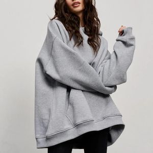 Kadın Hoodie Büyük Pocket Uzun Kollu Erkekler rahat gevşek yumuşak sıcak kadın bayan spor sweatshirt bluz üst 240309