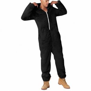 Männer Künstliche Wolle LG Sleeve Pyjamas Casual Einfarbig Zipper Lose Mit Kapuze Overall Pyjamas Casual Winter Warme Nachtwäsche n5AF #