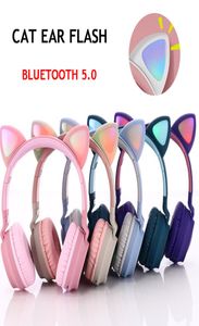 かわいい猫の耳ヘッドフォンワイヤレスBluetooth 50ヘッドバンドゲームカラフルなLEDライトヘッドセットビューティーHifiステレオミュージックヘッドフォングリル9071990