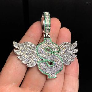Kedjor 2024 Iced Out Bling 5A Cubic Zircon Full asfalterade Hip Hop Men Boy Jewel White Green Cz Wing Dollar Pendant Necklace Wholesale