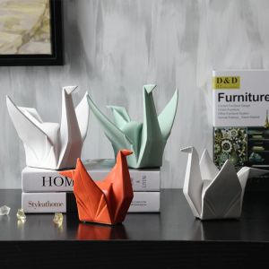 Esculturas criativas modernas estátua de pássaro abstrata cerâmica origami escultura animal escritório sala de estar decorações de mesa decoração de casa estatueta