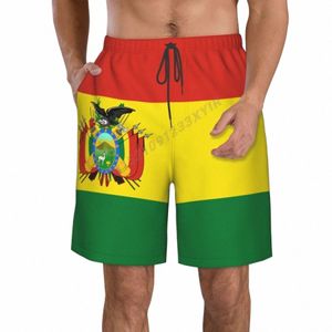 Sommarmän bolivia emblem flagga strandbyxor shorts surfing m-2xl polyester badkläder som kör f7f0#