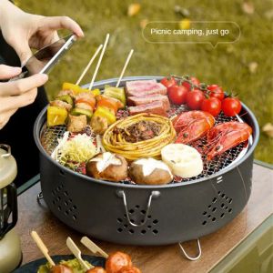 Grills Tragbarer Outdoor-BBQ-Grill, leichte Feuerstelle aus Edelstahl, Kochzubehör, Indoor-Camping-Picknick-Holzkohlegrillbrenner