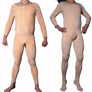 män runt krage hickn termisk fleece hushåll pyjama bodysuit sexig underkläder hålla varm crotchl jumpsuit vinter strumpbyxor 38h0#