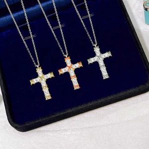 Pendant Necklaces 925 Sterling Silver Plated Gold X Cross Ten Stone Diamond Necklaces for Women Classic Luxury Fashion Brand Party Fine JewelryC24326