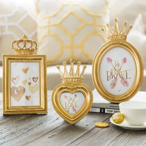 Frames European Style Desktop Photo Frame Ornaments 3 Inch 6 Inch 7 Inch Resin Picture Frame Heartshaped Wedding Gift Photo Frame