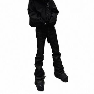 Y2K Streetwear Wax Leather Strecth Jeans för män och kvinnor ropa hombre baggy fluesbyxor överdimensionerade raka denimbyxor x2az#