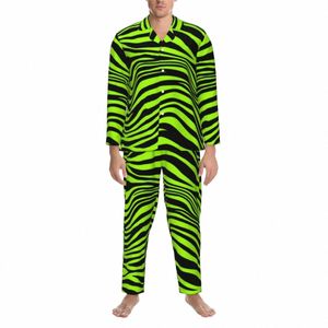 Zielone linie tygrysa twórczość jesień nadruk zwierząt zwykły gość piżama zestaw men rękawów lg fi Leisure Custom Home Suit 316t#