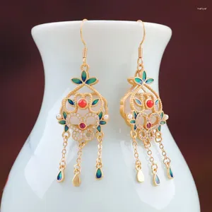Dangle Earrings Classic Devise Court Style In Fringe For Women Ancient Gold Craft Enamel Vintage Engagement Jewelry Gift