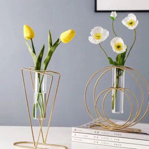 Vases Flower Stand Iron Home Decor Nordic Modern Decoration Glass Design Hydroponics Floor Vase Storage Basket Plant Shelf Accessories