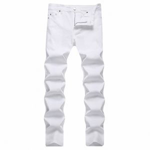 Big Size 40 42 Europe Fi Style Men Jenas Denim Pants Printed Stripe Skinny Trousers Slim White Jeans For Man 1183 K685#