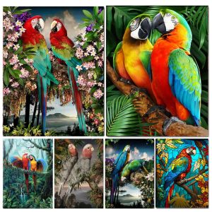 Stitch DIY 5D Diamond Pintura de diamante colorida Australiano Parrot Bird Flower Drill Diamond Diamond Mosaic House House Bordado Crafts G105