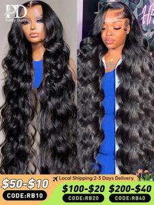 250% Body Wave 13x4 Spets Front Wig 13x6 HD Spets Frontal peruker 30 40 tums Glueless stängning Peruk Människoleg