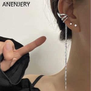 Ear Cuff Ear Cuff ANJERY Row Zircon Long Geometric Ceramic Tile Chain Earbone Clip Brincos adequados para mulheres joias de festa 1 peça Pulseras Y240326