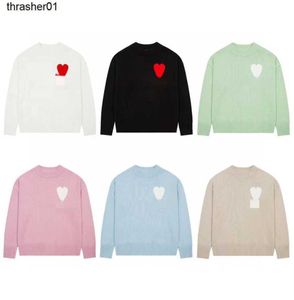 Men039s Sweaters designer Winter amis Macaron Sweater Crew Neck Letter Love Jacquard Couple Wool Blended Peach Heart Sweater3028152