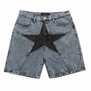 2022 Men Jeans Designer Pentagram Patchwork Denim Shorts American Shorts Men Women Hip-hop Streetwear Shorts Mens Street Wear w72y#