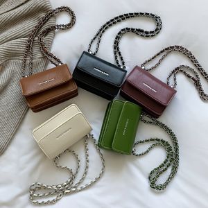 Mini vintage läder crossbody väskor för kvinnor ren färg designer kvinnor väskor kedja läppstift liten fyrkantig axelväska yfa2124