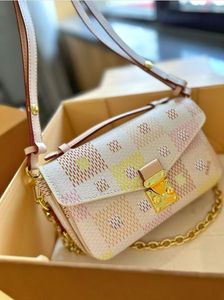 2024 neuer Designer Mini Pochette Message Tasche mit Kette Metis East West Pastell Colorway Luxus Handtasche Crossbody N40749 Pfirsich Pink