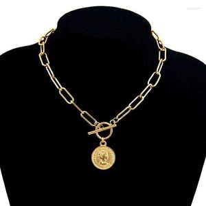 Colares Pingente Mulheres Moeda Colar Cor de Ouro Metal Medalhão Elizabeth para Mulheres Chunky Chain OT Alternar Gargantilha